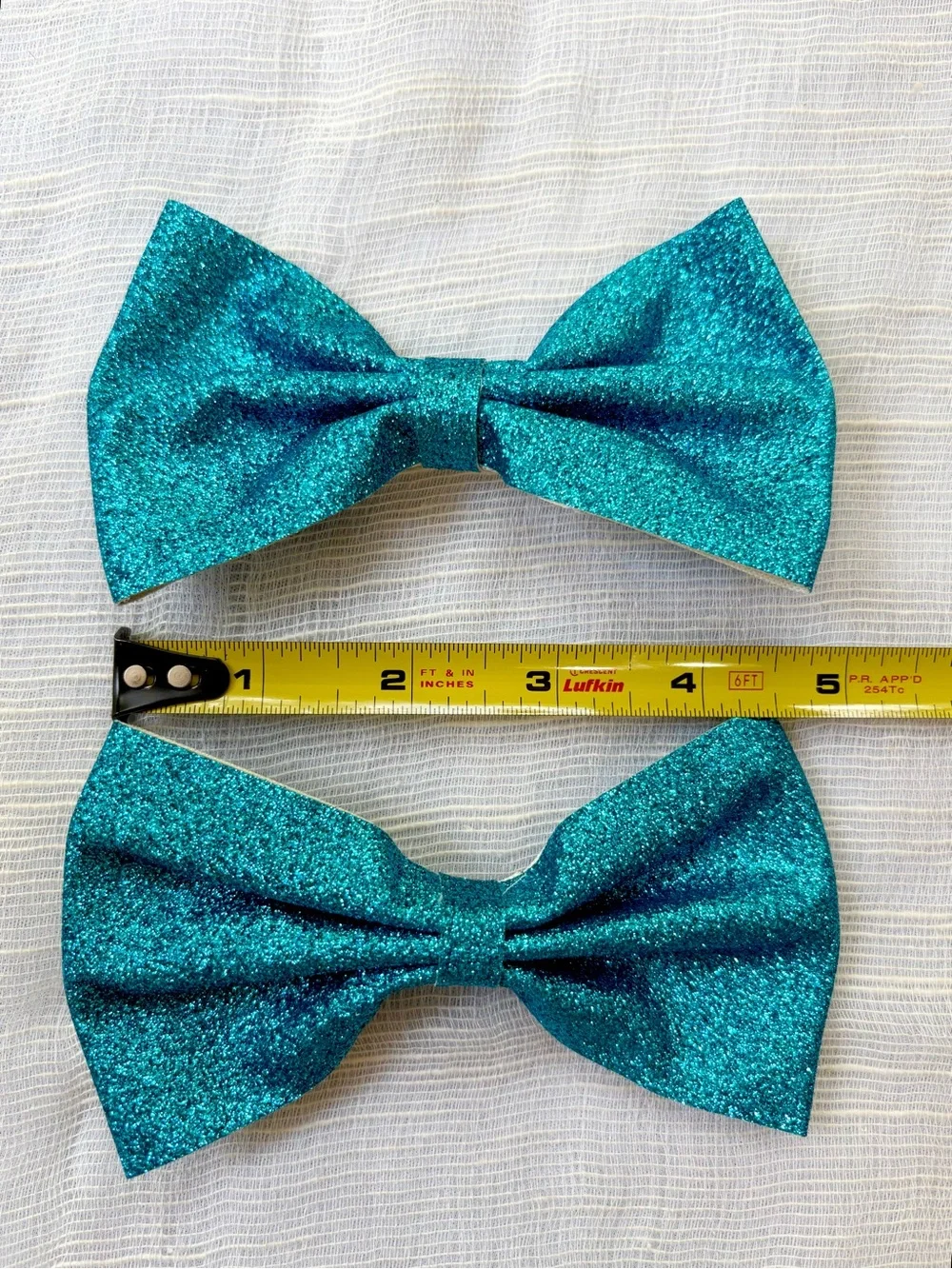 Electric Blue Glitter Hair Bow Clips Set of 2 Handmade Large Bows